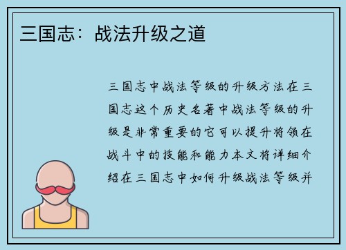 三国志：战法升级之道